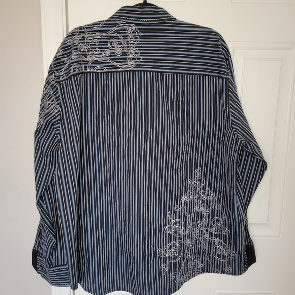 Blue Pronto Uomo Men Size XXL Black Blue Stripe Gaucho Western Embellished Shirt - Picture 4 of 8
